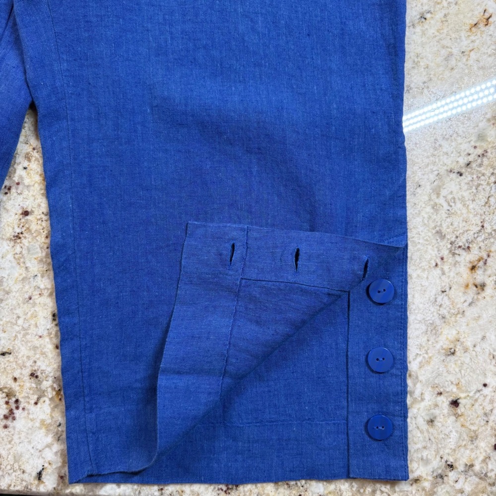 Chico's Linen Crop Pants Womens US 20 Blue Wide Leg Pull On Button Hem Plus - Picture 5 of 16